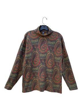 Vintage 90s Gap Paisley Pattern 100% Cotton Turtleneck Top Size L